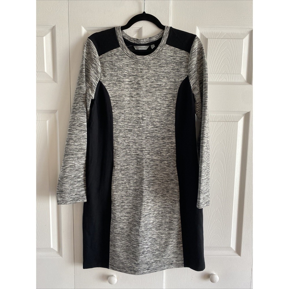 Athleta Colorblock Shift Dress Womens Size M Gray Black Athleisure Knit‎ Neutral